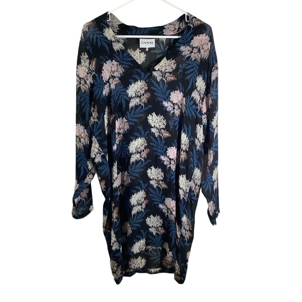 Ganni Women's Floral Park Row Georgette Tunic Sheer Top